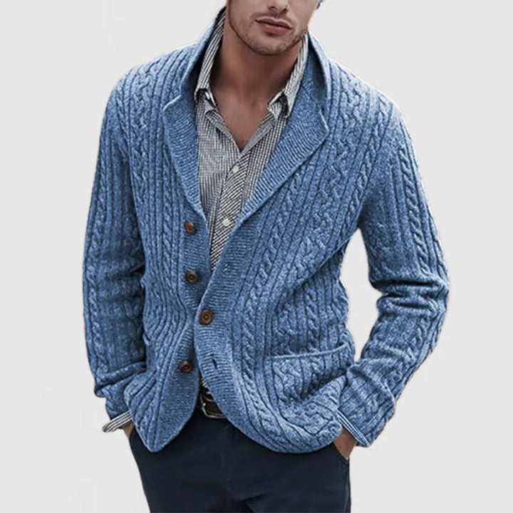 Herren Revers Langarm Einreiher Strickjacke mit Taschen