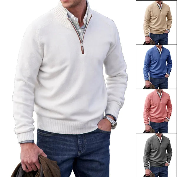 Herren Kaschmir Reißverschluss Basic Pullover - Tiefe Töne