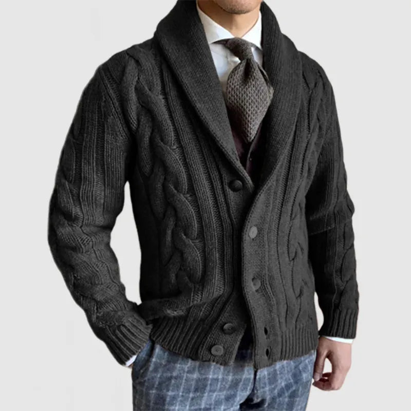 Herren Elegante Revers Strickknopfjacke