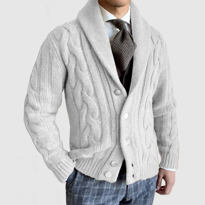 Herren Elegante Revers Strickknopfjacke