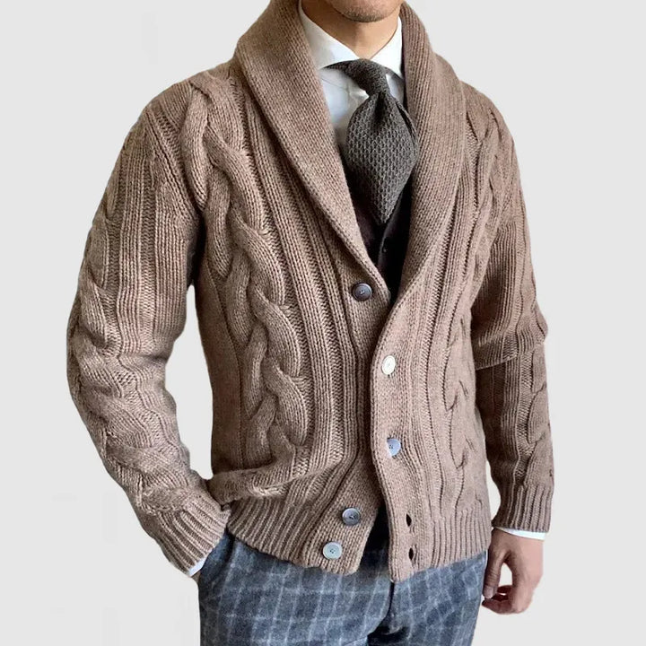 Herren Elegante Revers Strickknopfjacke