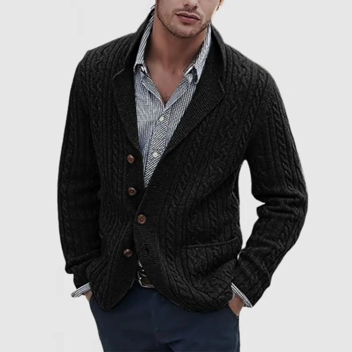 Herren Revers Langarm Einreiher Strickjacke mit Taschen