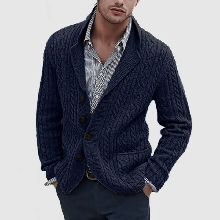 Herren Revers Langarm Einreiher Strickjacke mit Taschen