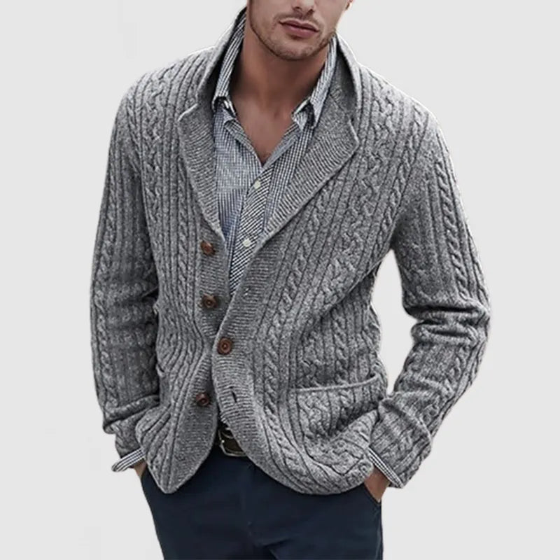 Herren Revers Langarm Einreiher Strickjacke mit Taschen