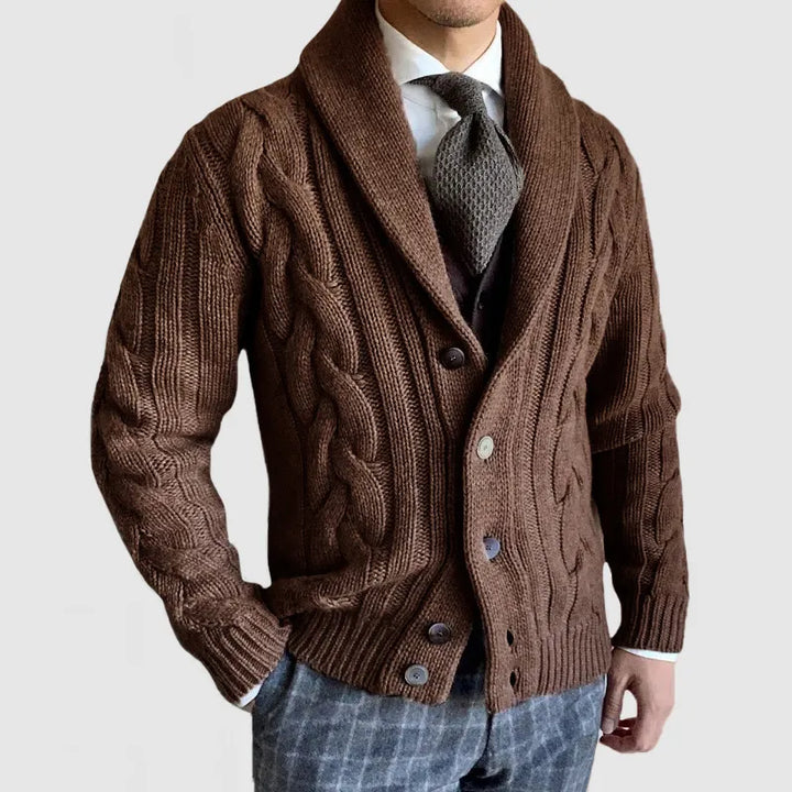 Herren Elegante Revers Strickknopfjacke