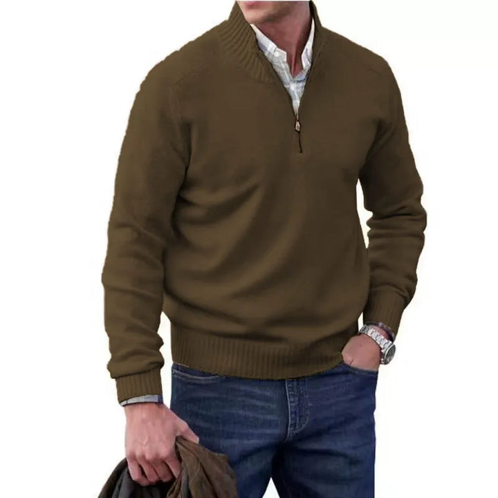 Herren Kaschmir Reißverschluss Basic Pullover - Tiefe Töne